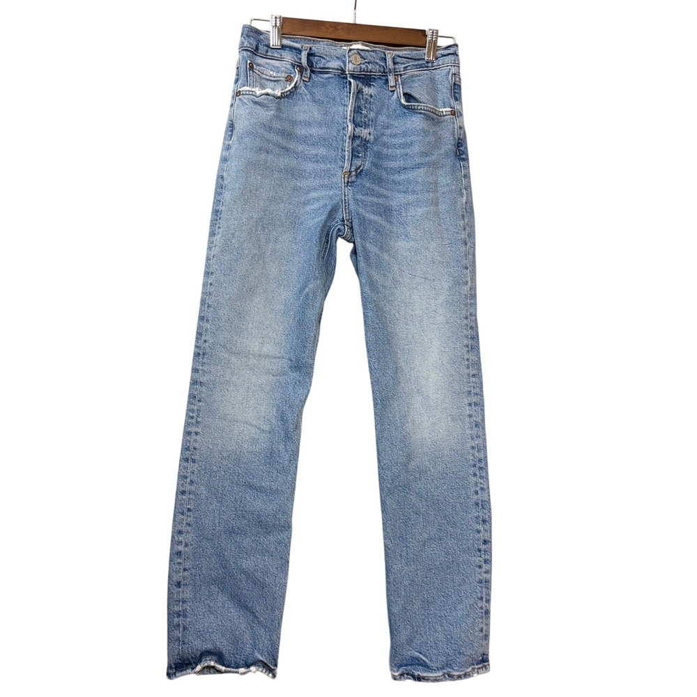 Agolde Womens Riley Long Jeans 27 Vintage Wash High Rise Straight Button Fly 90s